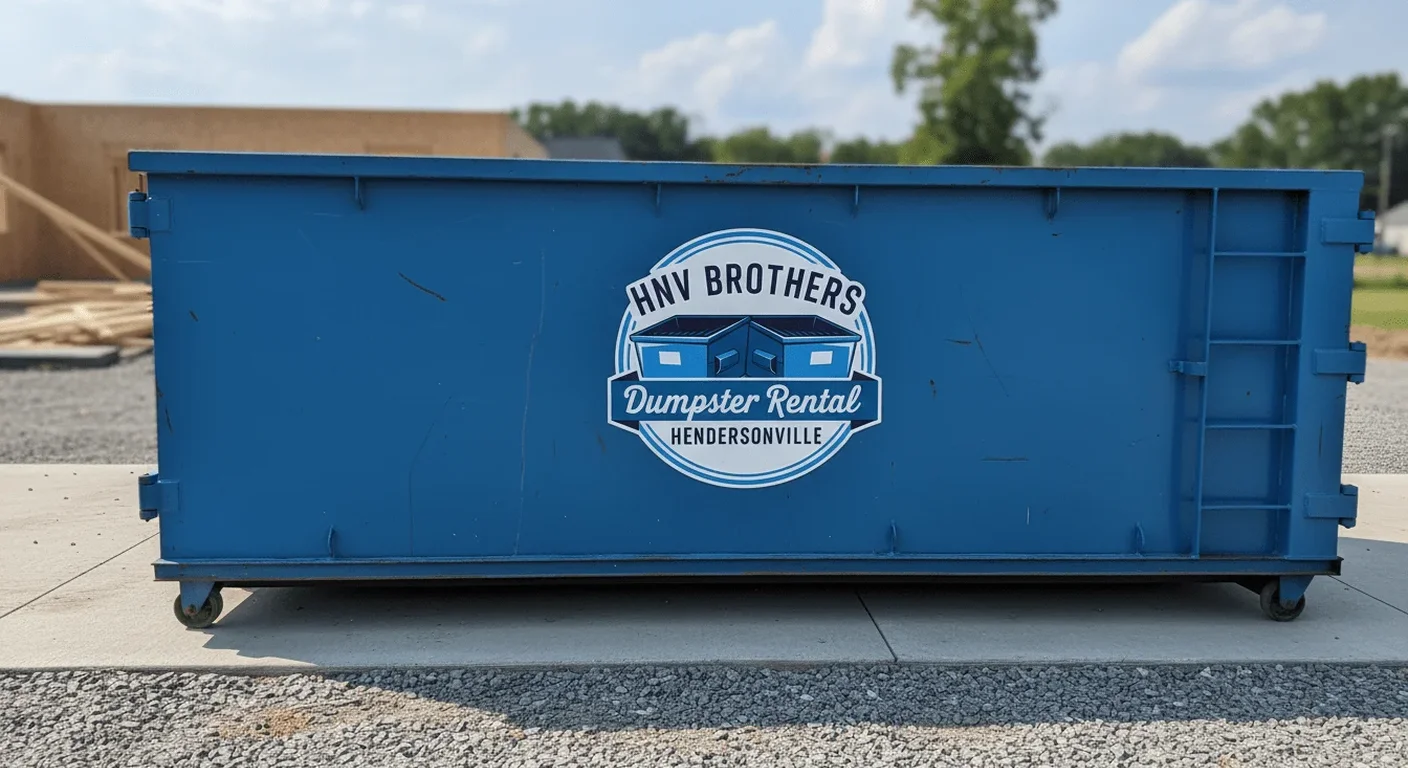 Construction Dumpster Rental in Hendersonville, NC HNV Brothers Dumpster Rental dumpster staged at a Hendersonville-area new-construction job site