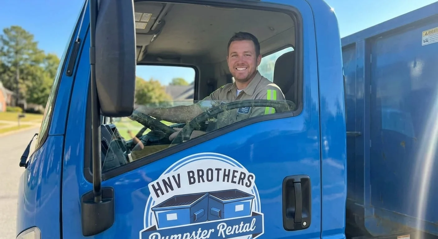 Dumpster delivery in Mills River, NC A HNV Brothers Dumpster Rental dumpster delivered to an active job site in Mills River, NC