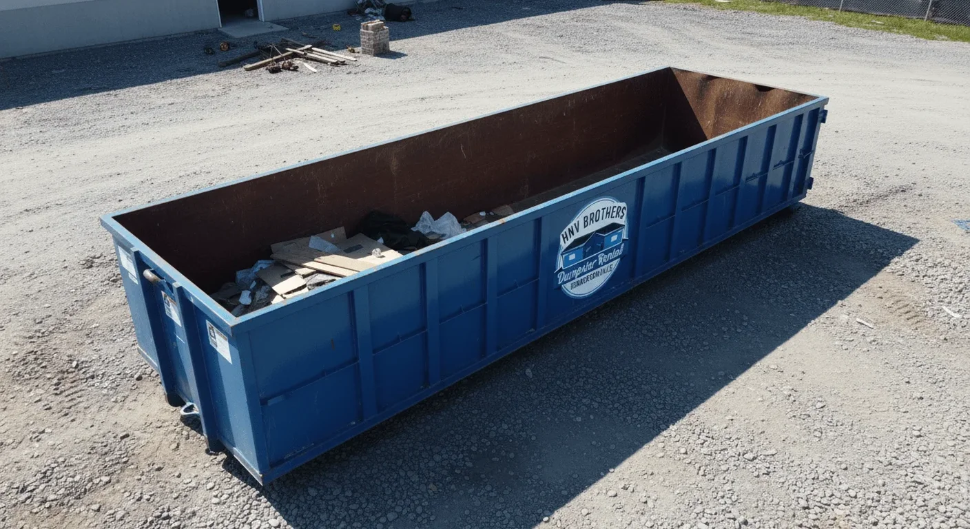 A loaded HNV Brothers Dumpster Rental dumpster delivered for an estate cleanout project in Hendersonville